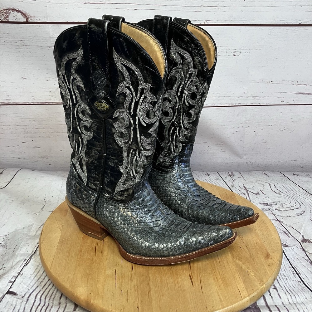 Los‎ Altos Cowboy Boots Womens SIze 6.5 Pull On Python Western Black Multi
